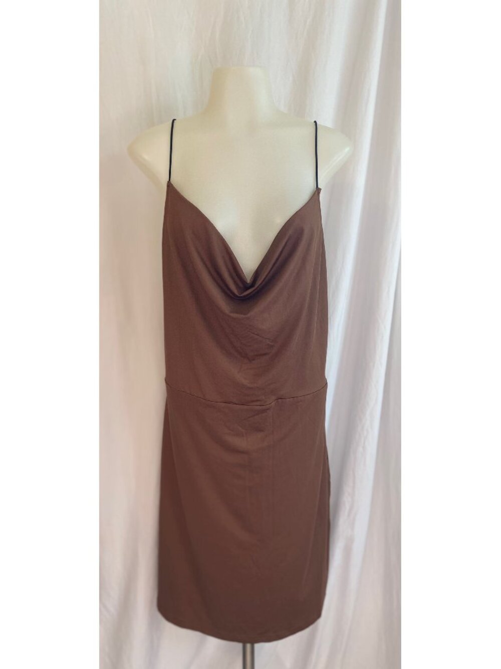 ZAFUL NWT Brown Satin Cowl Neck Backless Slip Dress